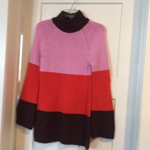 Striped Tunic Sweater, S-Small, Pink/Red/Brown,30% wool.Pet and smoke free home